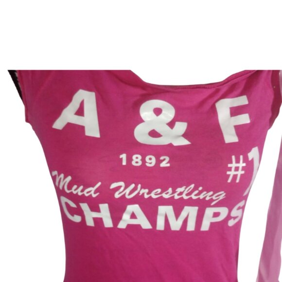 Vintage Y2K Abercrombie & Fitch 1892 Mud Wrestling Champs #1 Pink Sze M Baby Tee - Picture 5 of 7